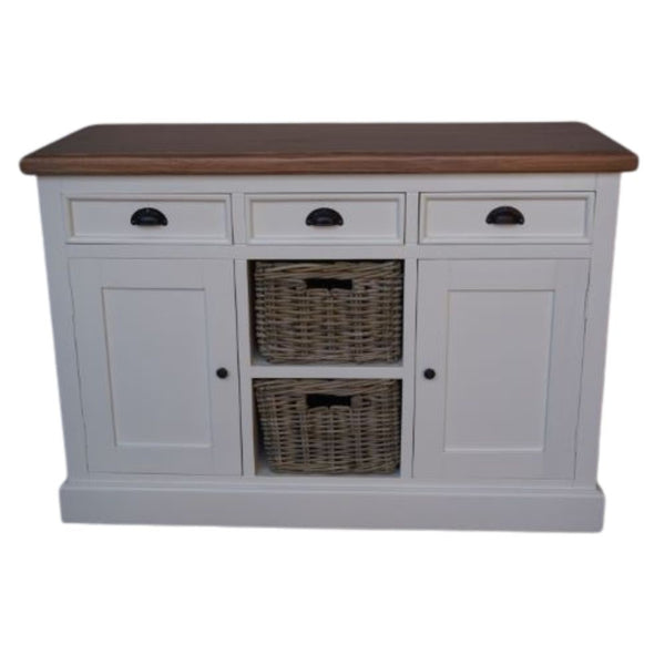 Hamptons Sideboard Natural Top with Rattan Baskets