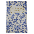 The Provincial House decorative book box with delicate blue floral illustrations on a white background and a gold-bordered title.