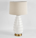 Hamptons style ceramic table lamp with white linen shade for ambient lighting