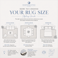 Hamptons Style Living rug size guide infographic showing ideal rug placement for living rooms, dining rooms and bedrooms
