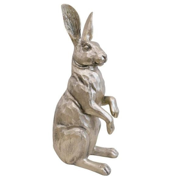 Tall Hare Sculpture Champagne decorative rabbit figurine with elegant upright pose and metallic champagne finish