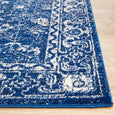 Border detail of the Harley Navy Rug showing intricate vintage-inspired navy floral motifs.