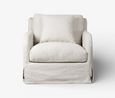 Front view of the Hastings Armchair with relaxed slipcover and soft neutral upholstery
