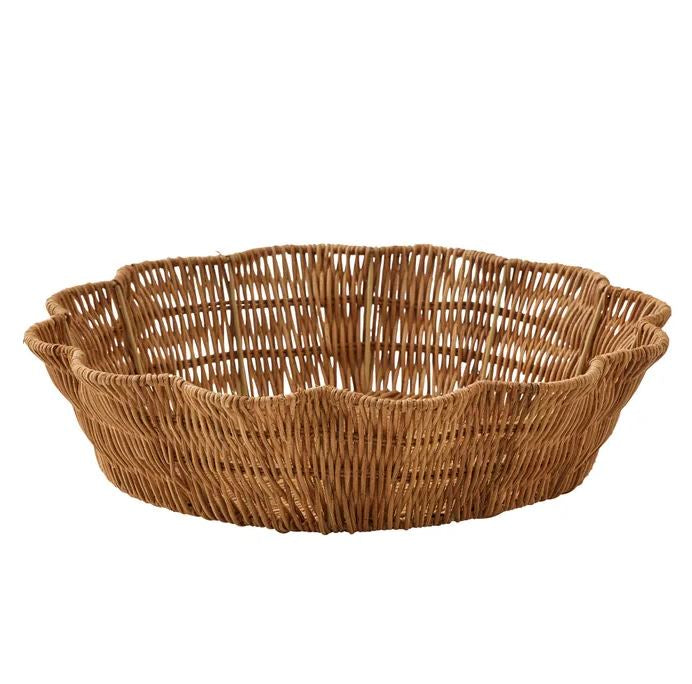 Natural rattan scalloped bowl with handwoven texture