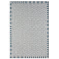 Haven Blue Outdoor Rug in soft grey with coastal blue border and textured flat-weave design
