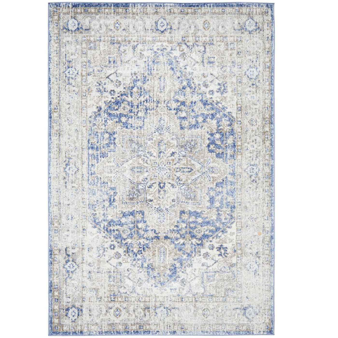 Hunter Ocean Rug featuring a distressed transitional design in soft ocean blue, ivory, and warm neutral tones
