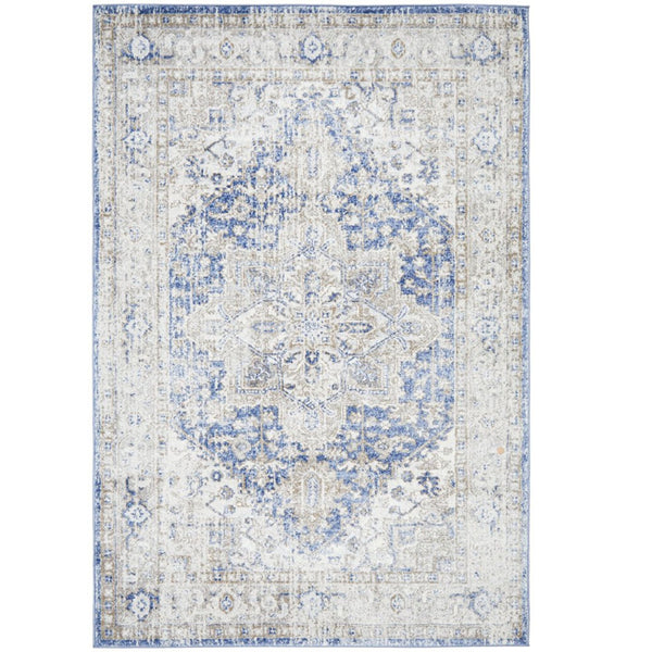Hunter Ocean Rug featuring a distressed transitional design in soft ocean blue, ivory, and warm neutral tones
