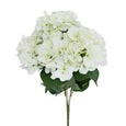 Realistic white hydrangea bundle with lush green leaves and soft full blooms for timeless coastal home styling.