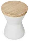 Hampton's Indoor/Outdoor Round Faux Wood Side Table - Light Oak/White
