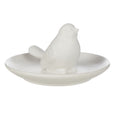 White ceramic bird sculpture trinket dish with minimalist coastal styling and smooth matte finish.