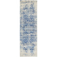 Isla White and Navy Runner in 400cm and 500cm lengths with distressed medallion pattern