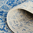 Folded Isla White and Navy Runner showing power loomed construction, backing and bound edge