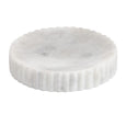 White marble soap dish with ribbed detailing and minimalist coastal-inspired design.