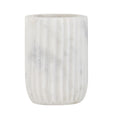 White marble bathroom tumbler with ribbed detailing and elegant coastal-inspired styling.