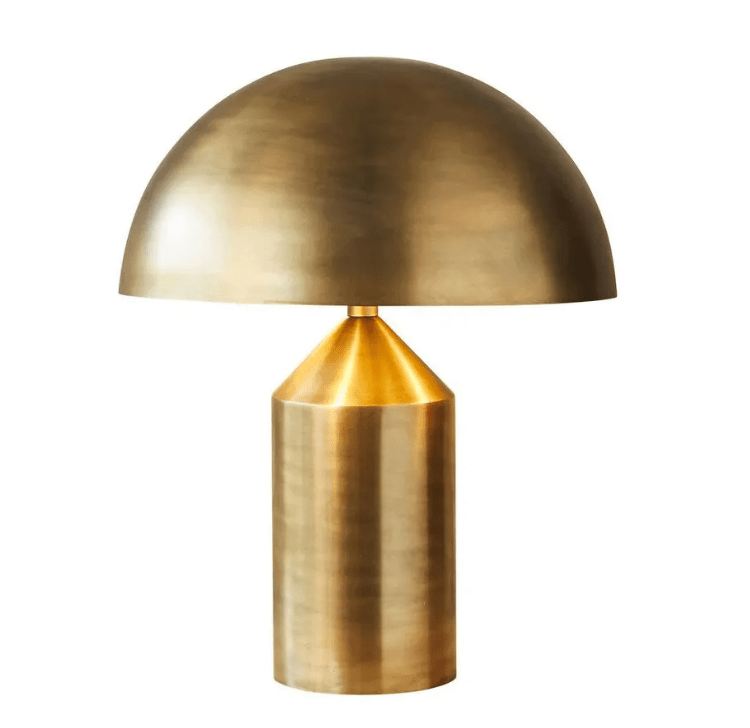 Jacaranda modern mushroom table lamp with sleek metal dome shade styled in contemporary living space