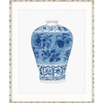 Designer Boys Kaolin II framed artwork featuring a blue and white porcelain vase in a classic chinoiserie style.
