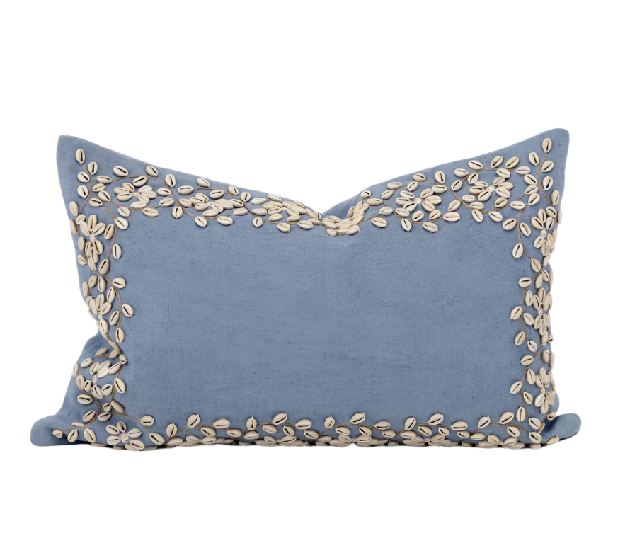 Kauri Embroidery Blue Lumbar Cushion