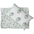 Matching quilted pillow shams from the Kaya Hand Block Print Cotton Bedspread Set showing reversible botanical patterns.