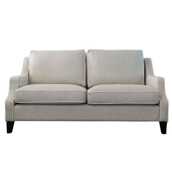 Knightsbridge 2.5 Seater Sofa in natural linen with white piping and tailored seat and back cushions.