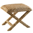 Laguna Cross Leg Stool handcrafted from woven water hyacinth with a natural timber frame for Hamptons and coastal interiors.