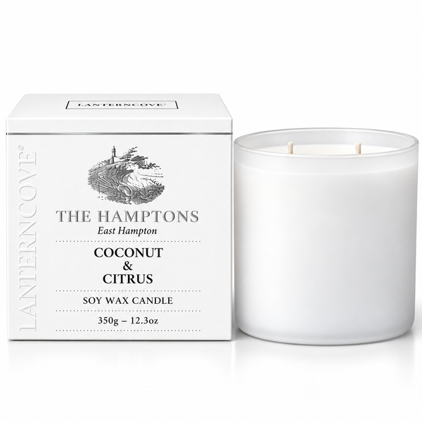 Lantern Cove Hamptons Coconut & Citrus 350g scented candle with white gift box