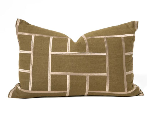 Embroidery Lattice Olive Medium Lumbar Cushion 40 x 60cm