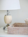 Elegant Lauren table lamp with polished metallic base and crystal detail
