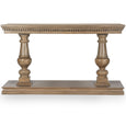 Front view of the Laurent Console Table in Mud Grey by Wisteria Design, handcrafted from solid mango timber with turned pedestal legs, decorative dentil moulding and a spacious lower display shelf, ideal for Hamptons and classic interiors.