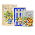 Lemon Grove decorative book boxes set of three with yellow lemons, blue accents and illustrated covers