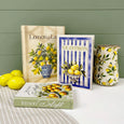 Lemon Grove decorative book boxes set of three with yellow lemons, blue accents and illustrated covers 