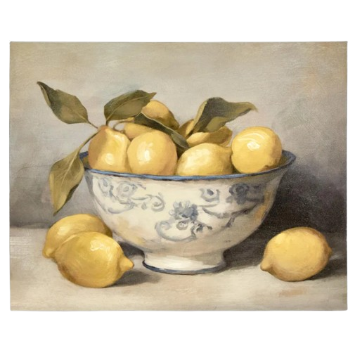 Lemons In Blue Bowl Canvas