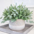 Lennox Tray Dappled Grey styled with faux eucalyptus arrangement on white console table