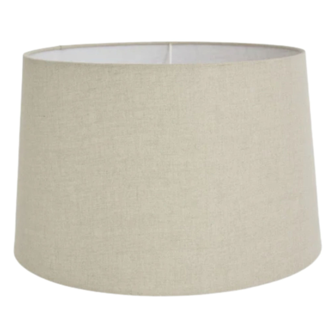 Medium natural linen drum lamp shade with a classic tapered silhouette for Hamptons, coastal and classic interiors.