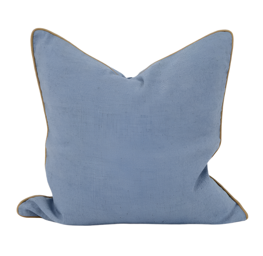 Linen Piped Blue & Mustard Lounge Cushion 55cm