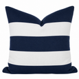 Navy and white striped linen cushion styled in a classic Hamptons coastal design.