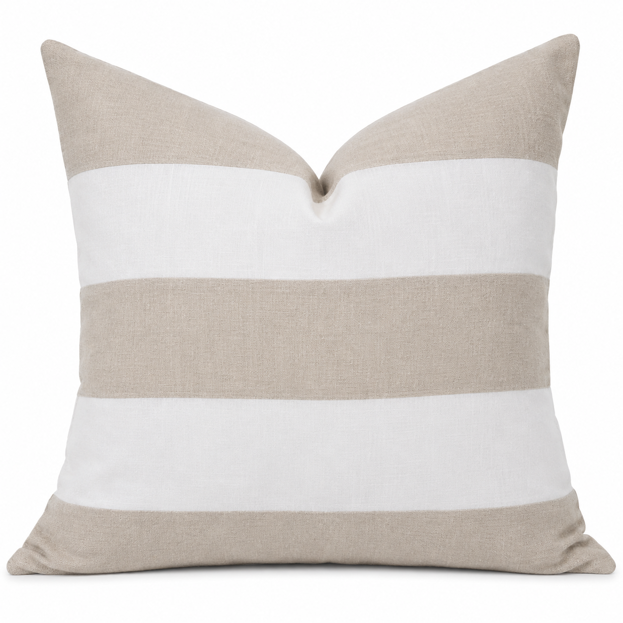 Linen Stripe Sand Cushion 50cm in natural sand and white 100% linen