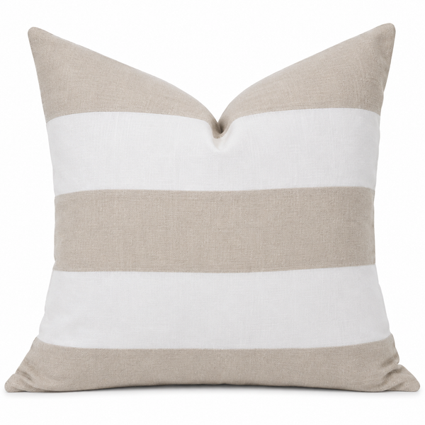 Linen Stripe Sand Cushion 50cm in natural sand and white 100% linen