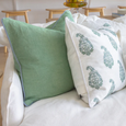 Linen Piped Green & Blue Lounge Cushion 55cm