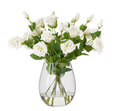 White lisianthus artificial flower arrangement in clear glass vase
