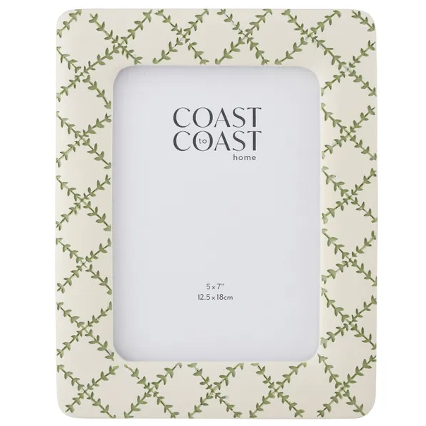 Liza Sage Vine resin photo frame for 5x7 inch photographs with delicate botanical detailing for Hamptons and coastal homes.