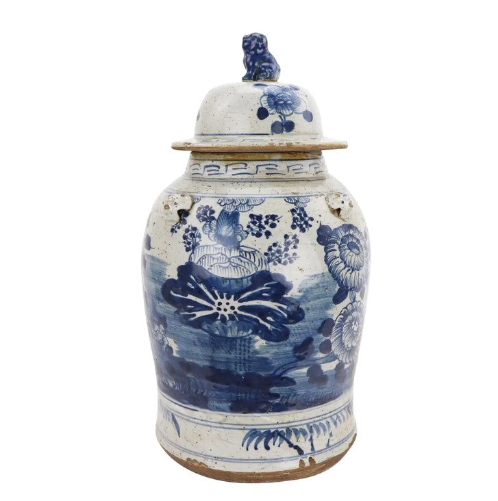 Lotus Porcelain Lidded Ginger Jar Large