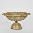 Natural rattan scalloped bowl with pedestal base, handwoven decorative bowl for Hamptons and coastal home styling