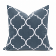 Malibu Ocean Cushion 55cm in soft ocean blue velvet with white geometric embroidery