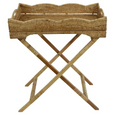 Handcrafted Mandalay Scallop Butlers Tray in natural rattan with foldable stand and scalloped edge detail