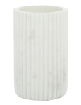White marble utensil holder with ribbed texture in a classic Hamptons style kitchen decor setting