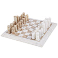 Marble Inlay Chess Set White and Brown with handcrafted marble chess pieces on square marble board