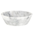 Medium white marble serving bowl with natural grey veining and a smooth handcrafted finish for elegant entertaining and table styling