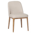 Beige upholstered dining chair with curved backrest and solid ashwood legs