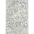 Marlowe Porcelain Rug in ivory, soft blue and pale grey with a distressed traditional medallion design.