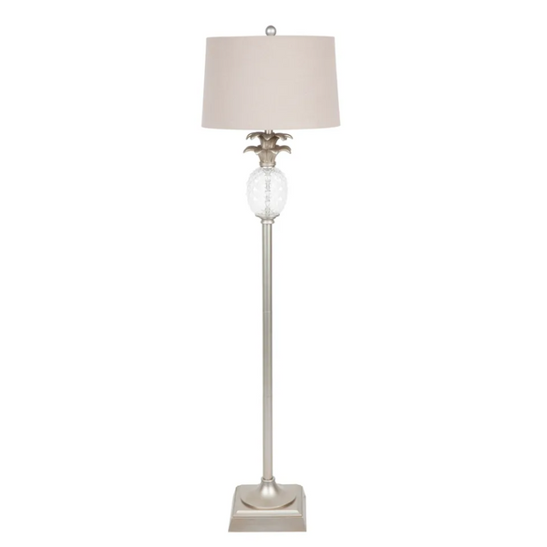 Front view of Mia Floor Lamp Antique Silver with elegant coastal styling